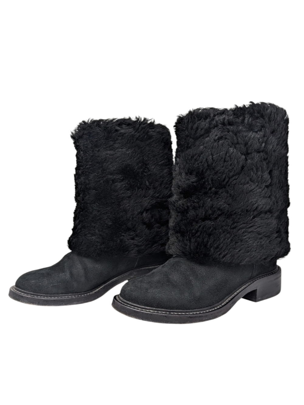 Chanel Black Shearling Nubuck Leather CC Logo Mid Calf Boots 38 - Picture 3 of 11